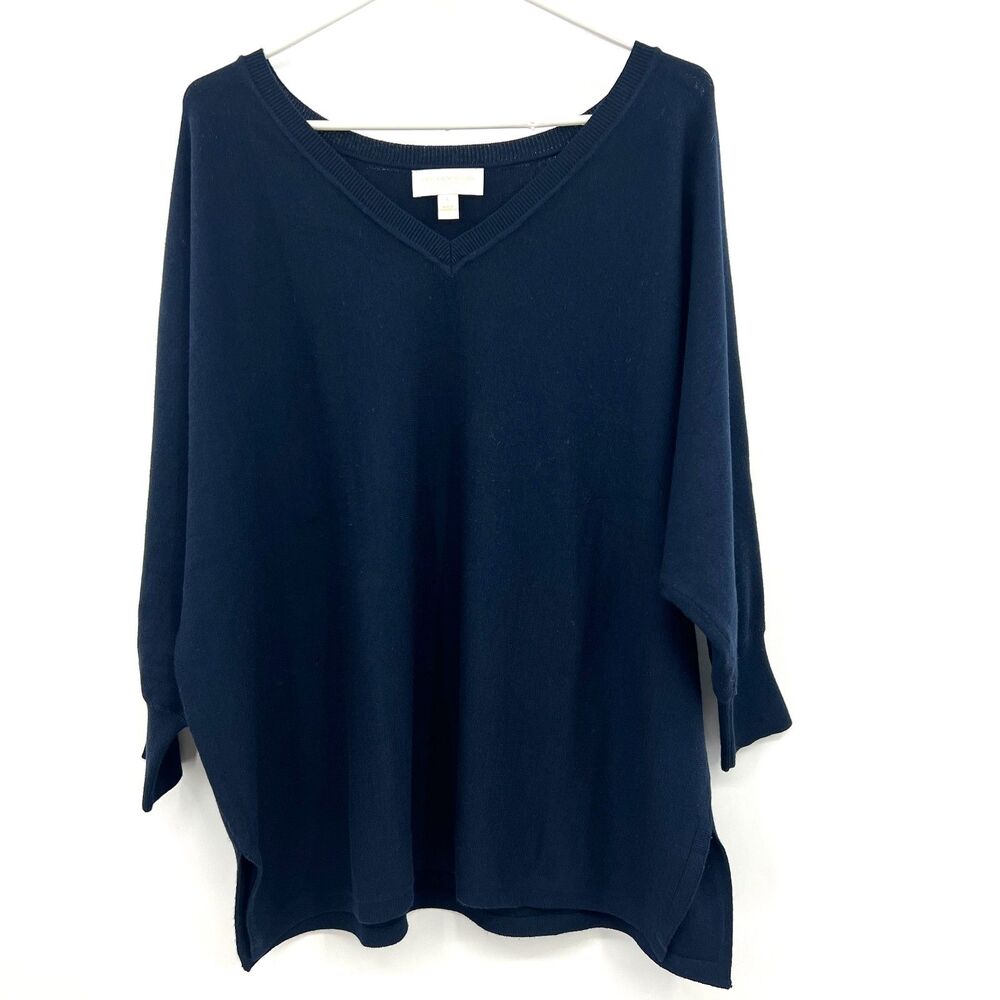 Carla Rockmore Collection Navy V-Neck Dolman Sleeve Sweater Womens L Oversized